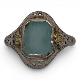 10k White Gold & Blue Stone Ring