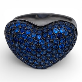 Sterling Silver Heart Ring With Blue Stones