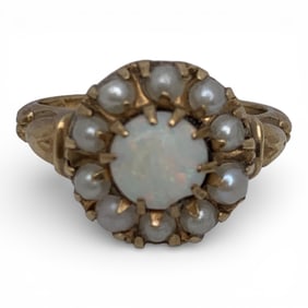 10k Yellow Gold Pearl & White Opal Ring