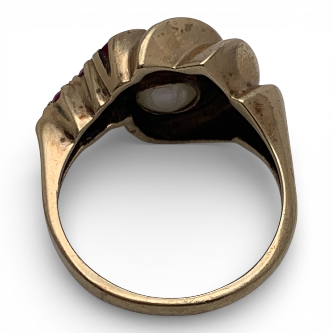 10k Yellow Gold Pearl & Ruby Ring - 2