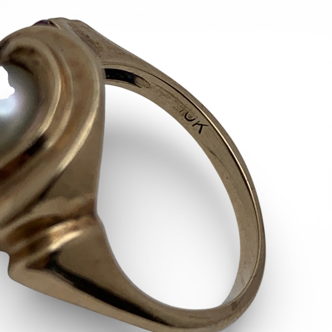 10k Yellow Gold Pearl & Ruby Ring - 3