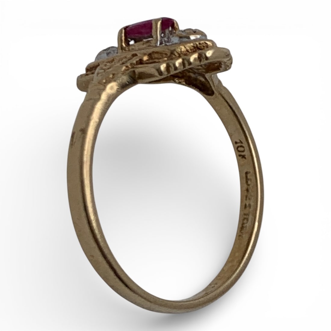 10k Yellow Gold Diamond & Ruby Ring - 3