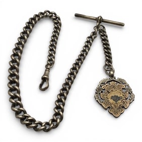 English Hallmarked Silver Pocket Watch Chain & Fob