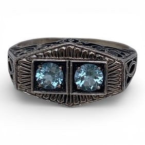 Sterling Silver Ring With Blue Stones