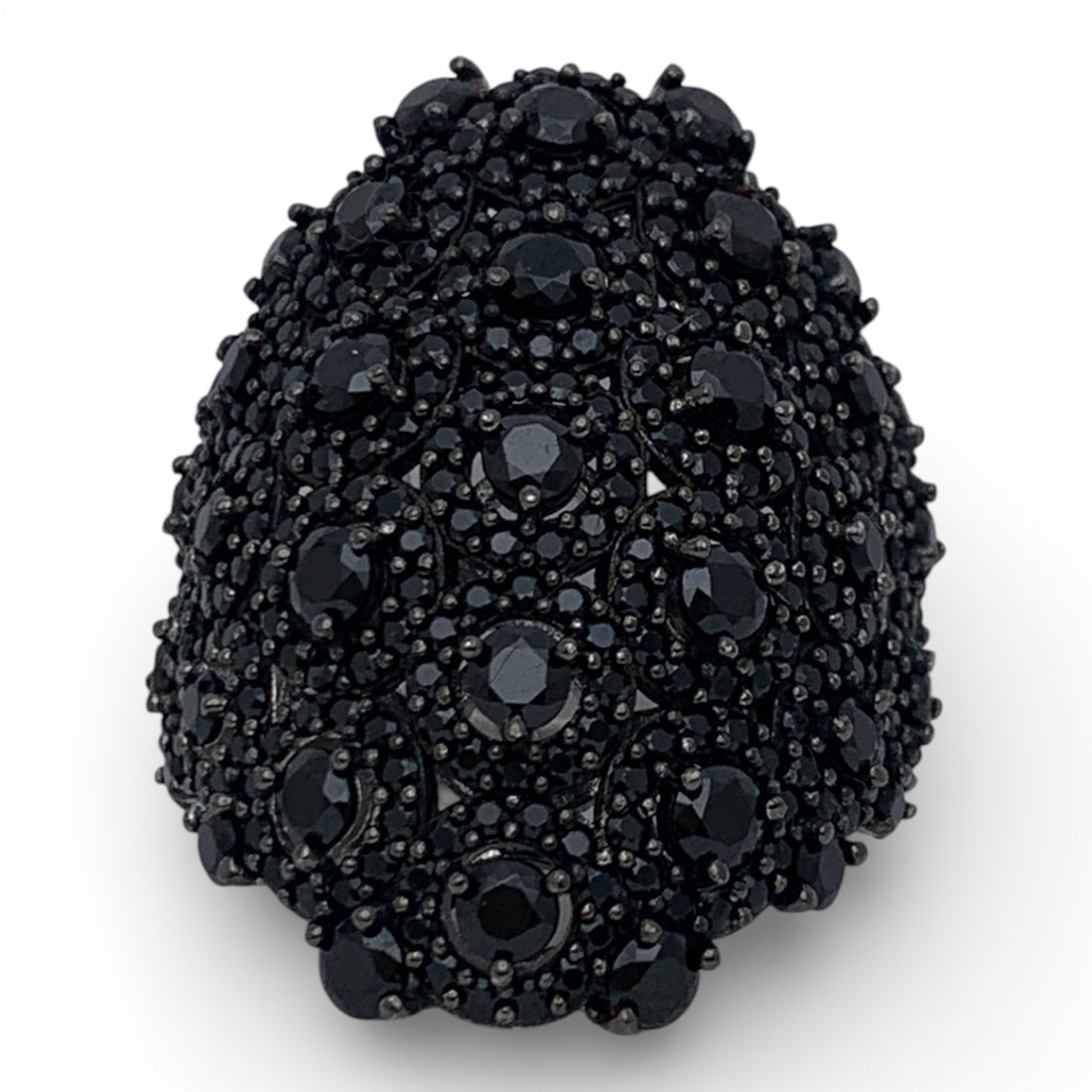 Sterling Silver Ring With Black Stones: Marked 925 - Size 8 - 11.7 Grams