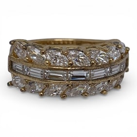 Sterling Gold Tone Ring With Clear Stones