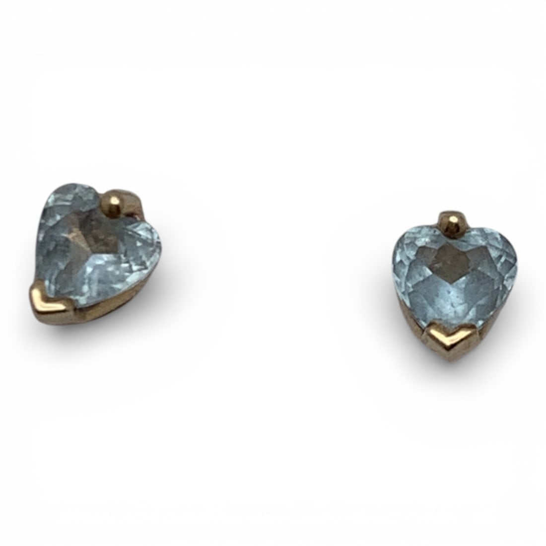 Pair Of 14k Yellow Gold & Aquamarine Earrings: Marked 14k - 1/8" Diameter - 0.5 DwtGemstones Tested With Presidium Gem Tester Il - Berners Does Not Guarantee Authenticity Of Gemstones