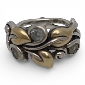 Sterling Silver & 18k Gold Ring W Clear Stones