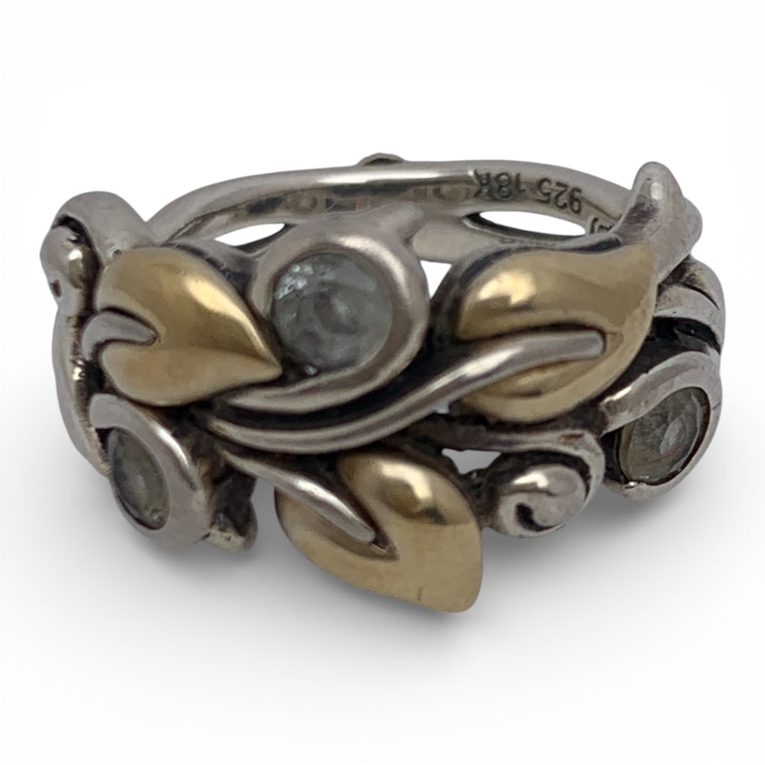 Sterling Silver & 18k Gold Ring W Clear Stones (1 of 10)