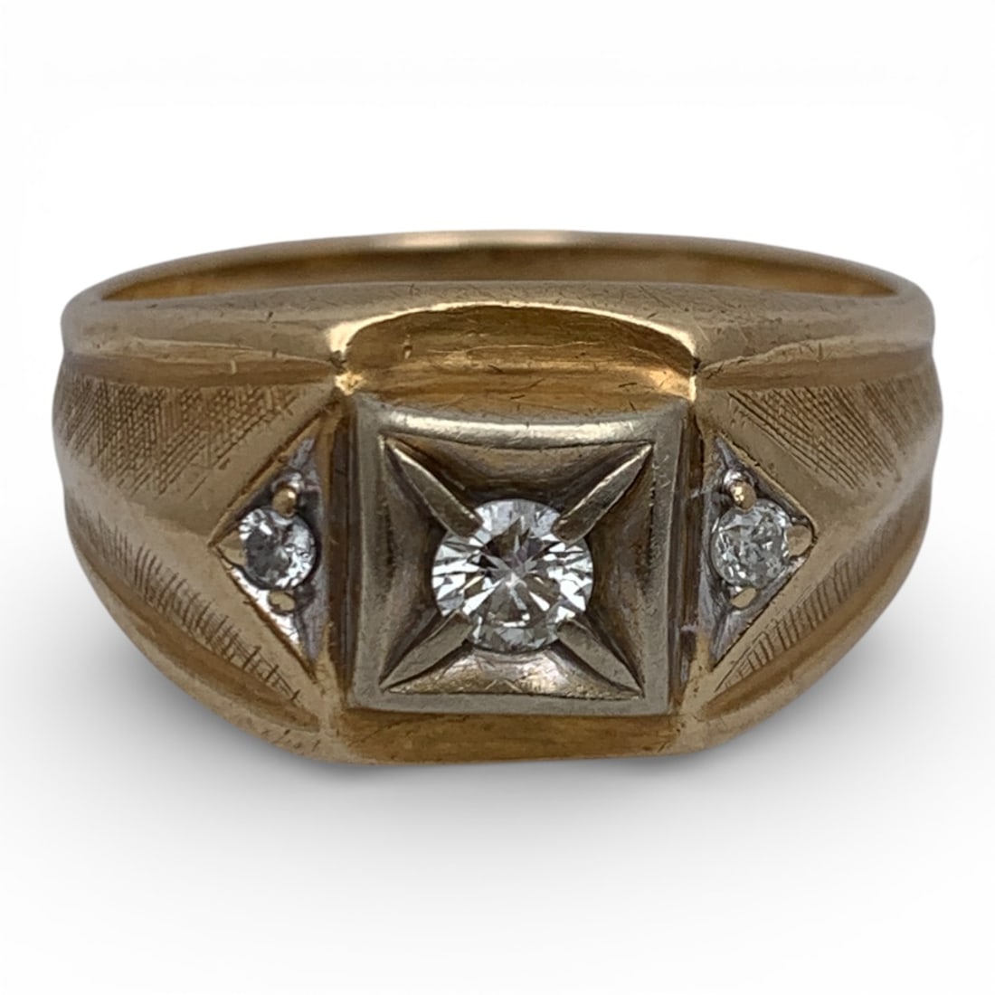 14k Yellow Gold & Diamond Ring: Marked 14k - Size 10.5 - 3.6 DwtGemstones Tested With Presidium Gem Tester Il - Berners Does Not Guarantee Authenticity Of Gemstones