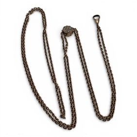 Victorian Gold Filled Watch Chain With Seed Pearls