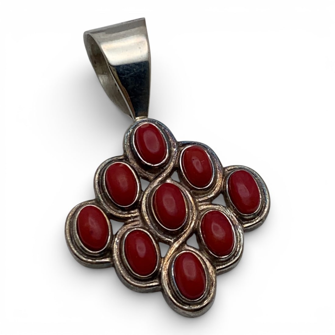 Sterling Silver & Coral Pendant: Marked 925 - 1 3/8" Long - 4.7 Grams