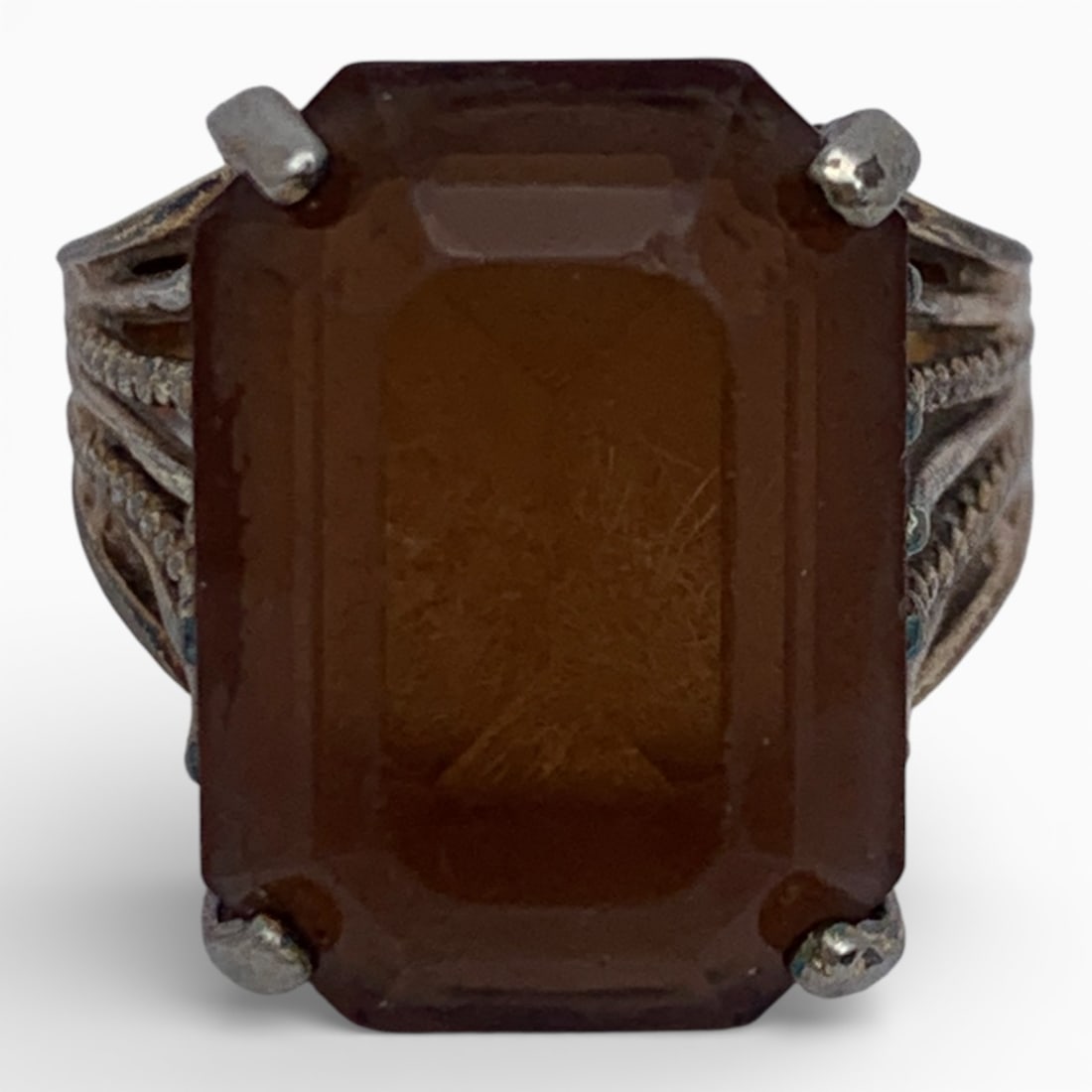 Sterling Silver Ring With Orange Stone: Marked Sterling - Size 8 - 8.5 Grams