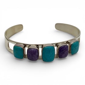 Sterling Cuff Bracelet W Blue & Purple Stones
