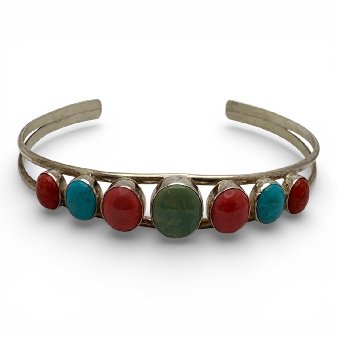 Sterling Silver & Colored Stone Cuff Bracelet: Marked 925 - 2 1/2" Inside Width - 14.3 Grams