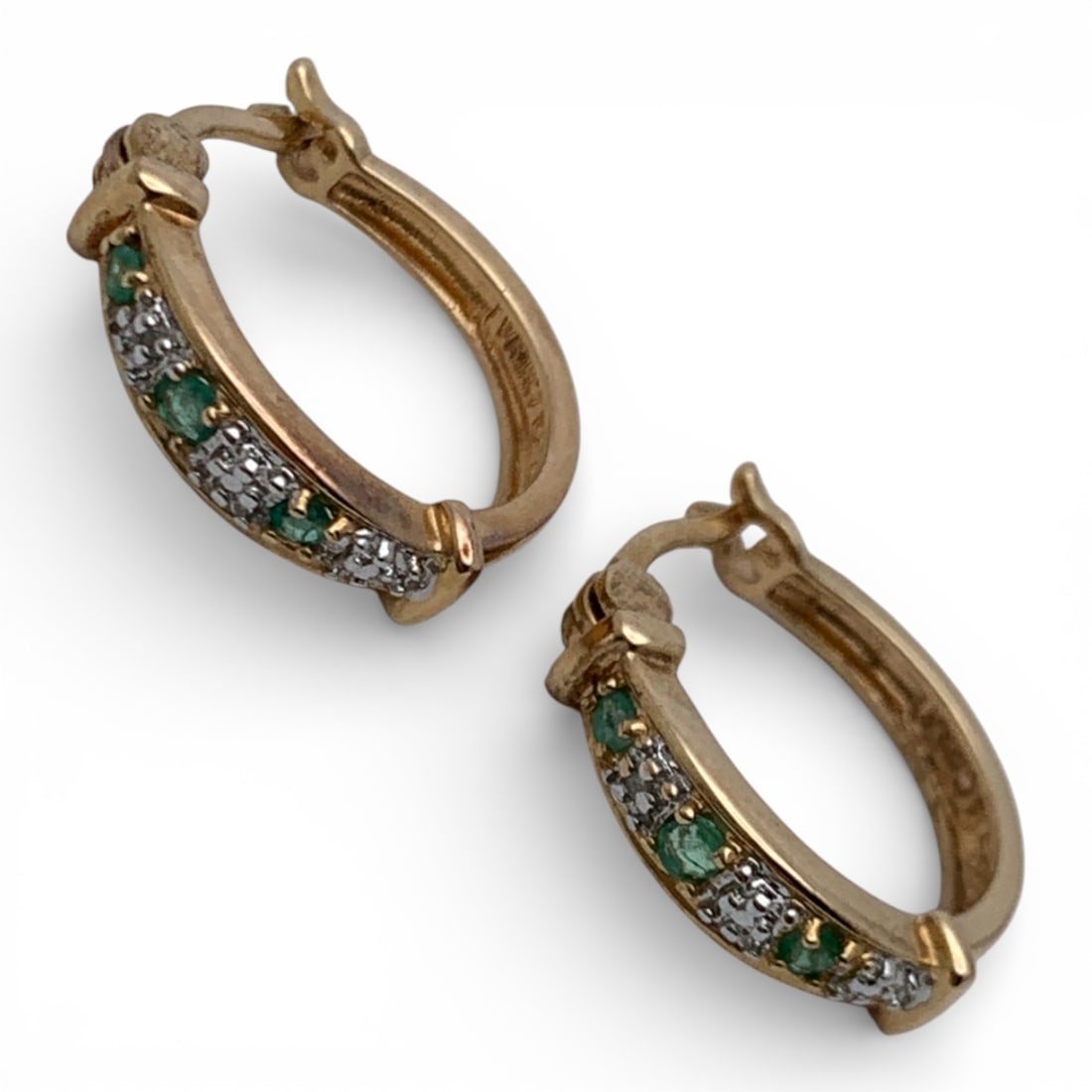 Pair Of Sterling Gold Tone Earrings With Emeralds (1 of 3)