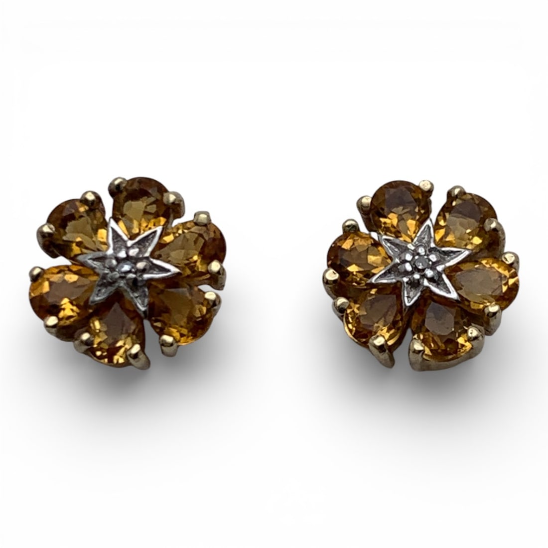 10k Yellow Gold & Citrine Earrings: Marked 10k - 3/8" Diameter - 1.3 DwtGemstones Tested With Presidium Gem Tester Il - Berners Does Not Guarantee Authenticity Of Gemstones