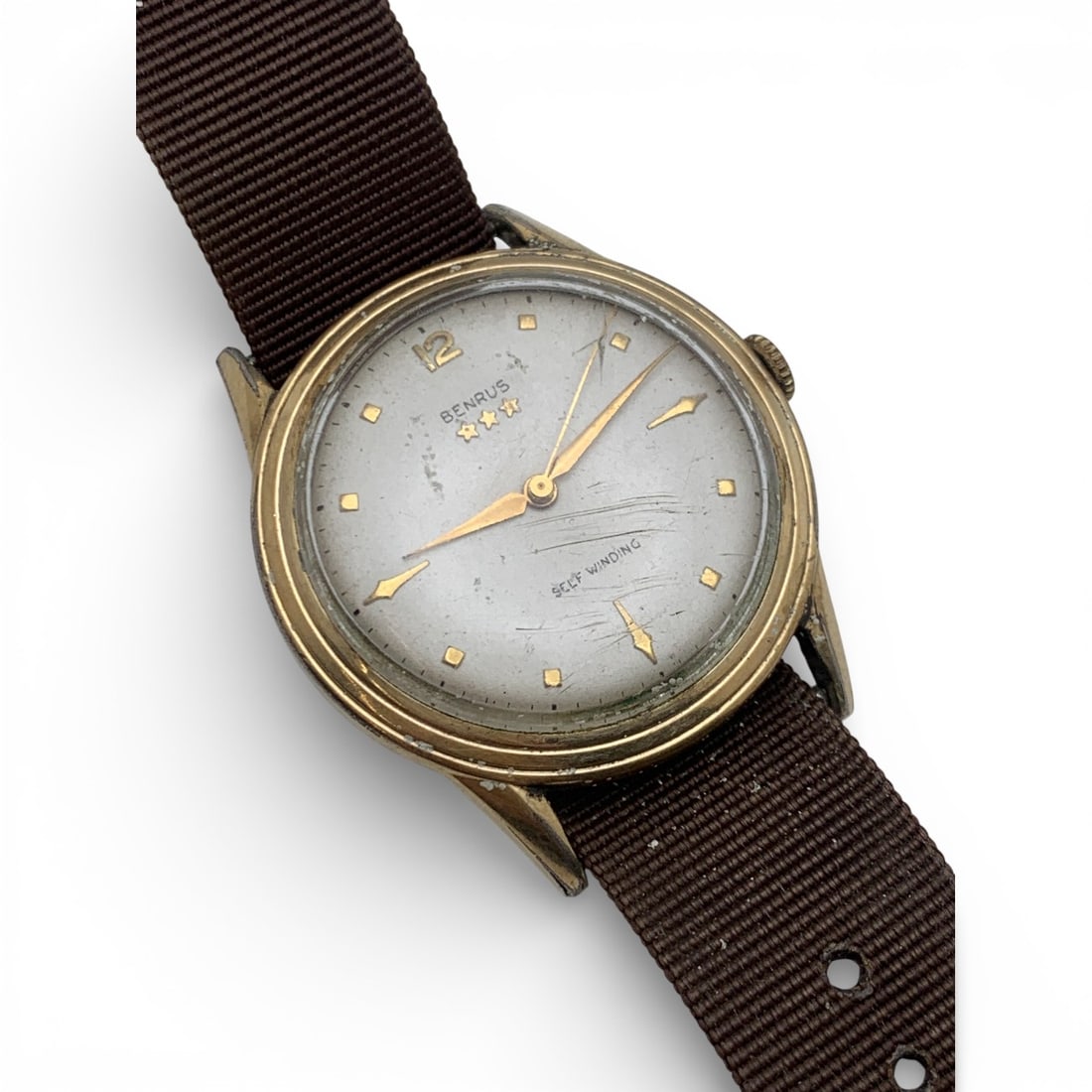 Vintage Benrus Gold Filled Men's Wrist Watch: Marked On Face: BenrusMarked On Back: 10k Rolled Gold Plate Bezel, Stainless Steel Back 9" Face Diameter - 31.8 Grams