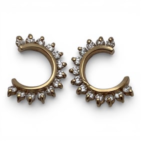 Pair Of 14k Yellow Gold & Diamond Earrings