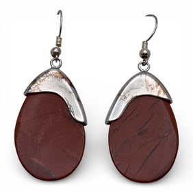 Pair Of Sterling Silver & Red Japser Earrings