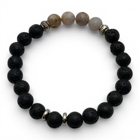 Black And White Stone Beaded Stretch Bracelet