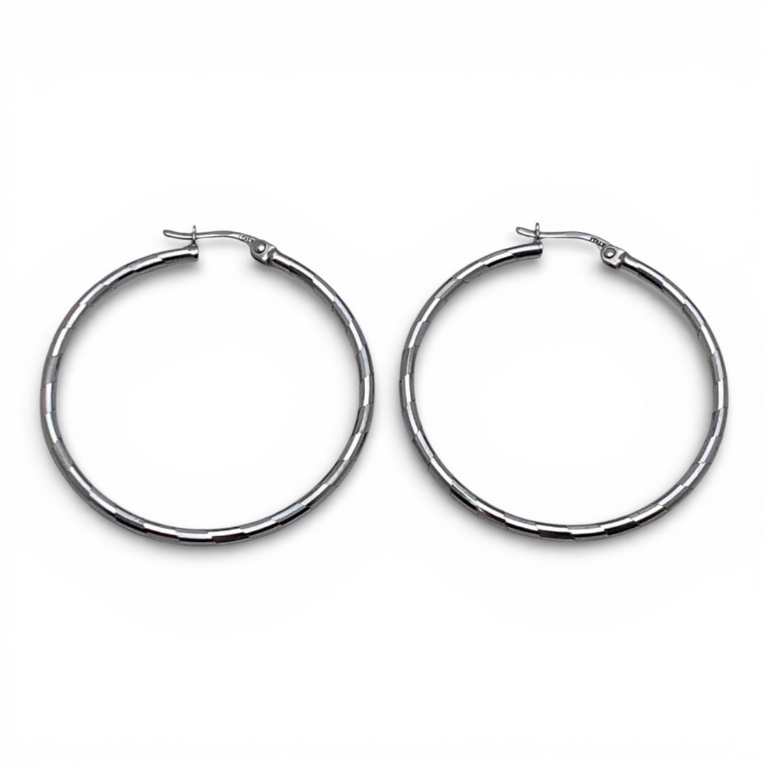 Pair Of 14k White Gold Hoop Earrings: Marked 14k - 1 5/8" Long - 2.2 DwtGemstones Tested With Presidium Gem Tester Il - Berners Does Not Guarantee Authenticity Of Gemstones
