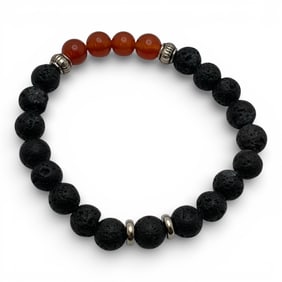 Black And Red Stone Beaded Stretch Bracelet
