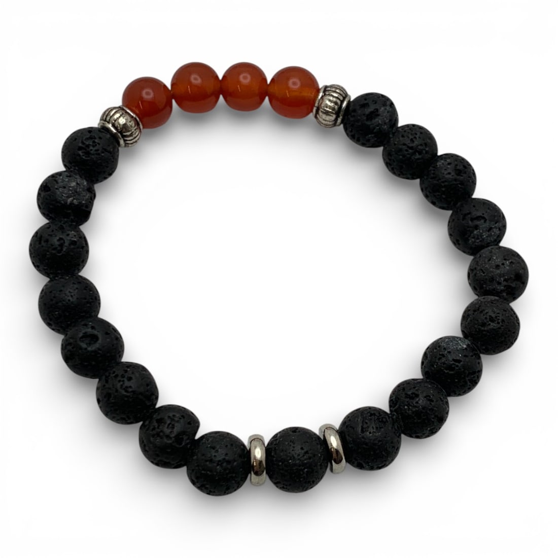 Black And Red Stone Beaded Stretch Bracelet (1 of 2)