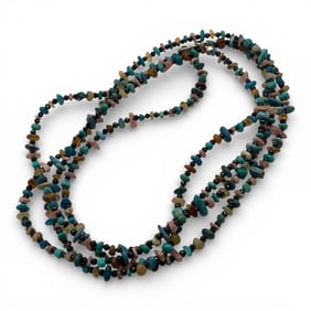Multi Colored Stone Chunk Necklace W Silver Clasp