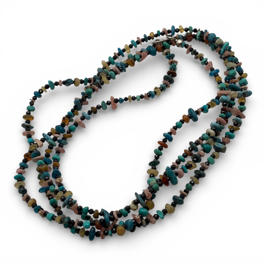 Multi Colored Stone Chunk Necklace W Silver Clasp: Marked 925 - 60 1/2" Long - 43.8 Grams