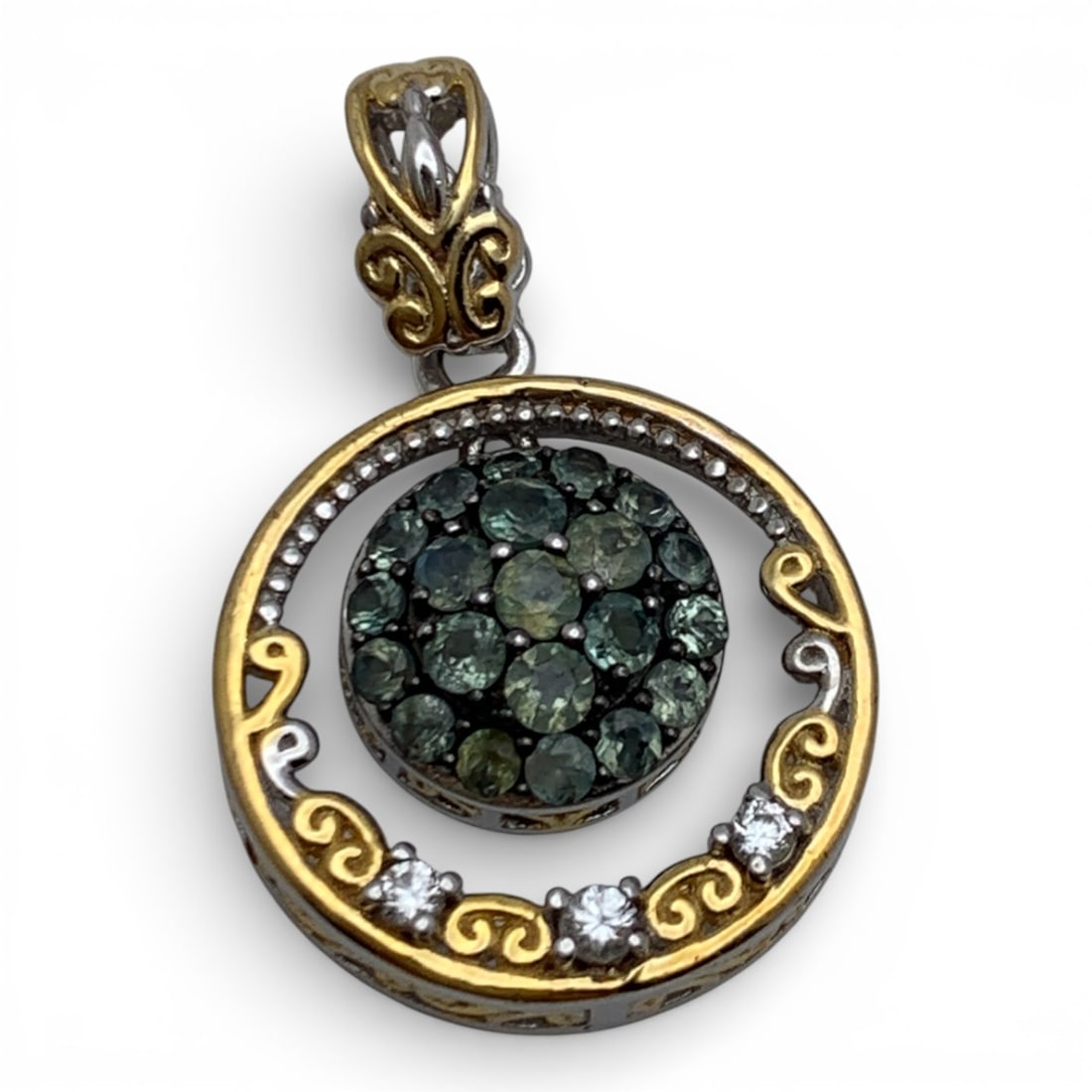 Sterling Silver Pendant With Green Stones (1 of 3)