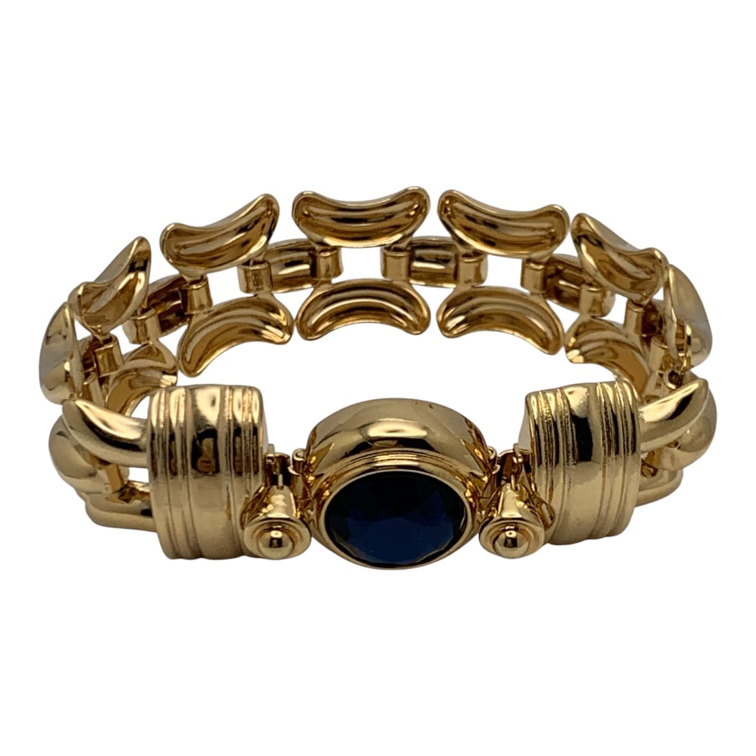 Kjl Gold Tone Bracelet With Blue Stone: Marked Kjl - 7 5/8" Long