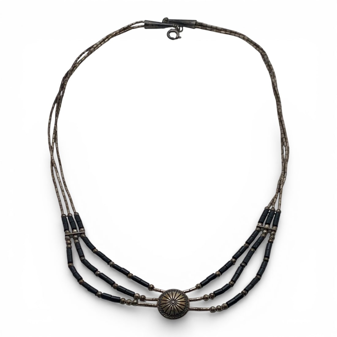 Sterling Silver Necklace With Black Stones (1 of 6)