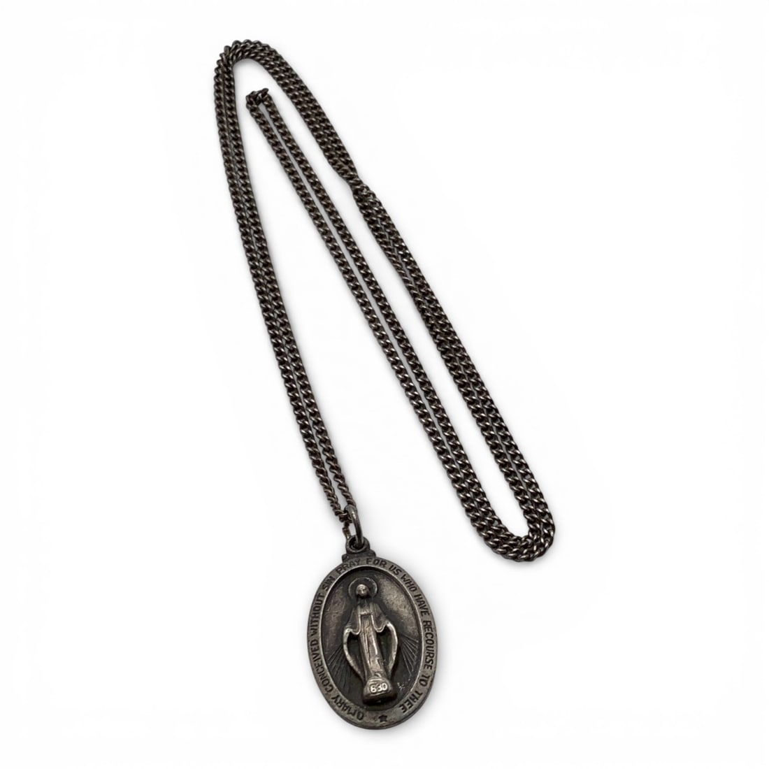 Sterling Silver Religious Pendant Necklace: Marked Sterling - 26" Long - 11.9 Grams
