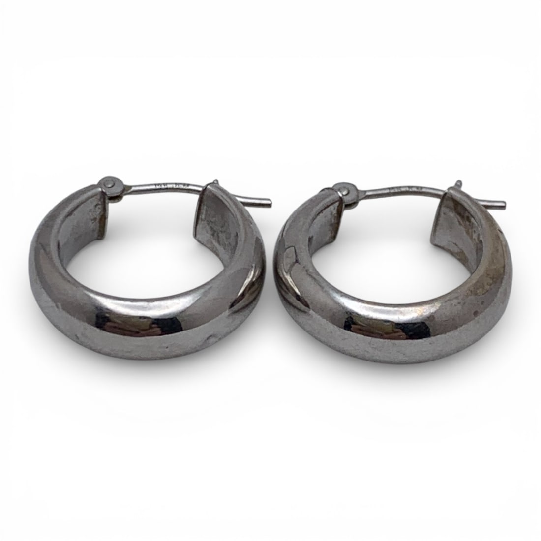 Pair Of 14k White Gold Hoop Earrings: Marked 14k - 5/8" Long - 1.2 Dwt