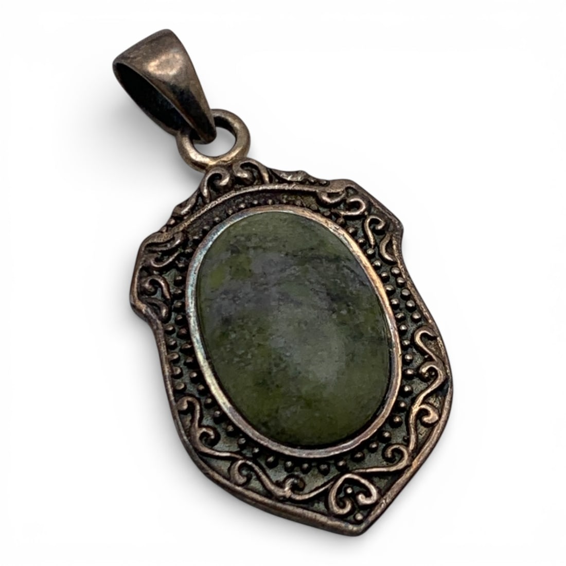 Sterling Religious Pendant With Green Stone (1 of 3)
