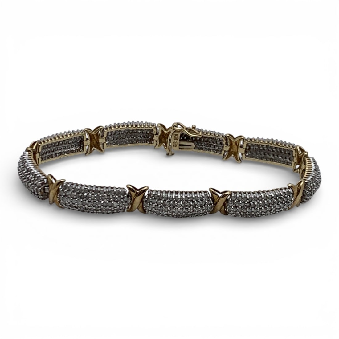 10k Yellow Gold & Diamond Bracelet: Marked 10k - 7 3/4" Long - 10.2 DwtGemstones Tested With Presidium Gem Tester Il - Berners Does Not Guarantee Authenticity Of Gemstones