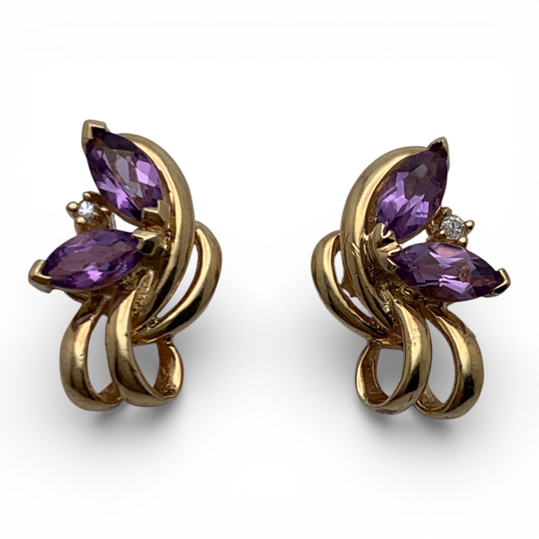 Pair Of 14k Gold Diamond & Amethyst Earrings (1 of 4)