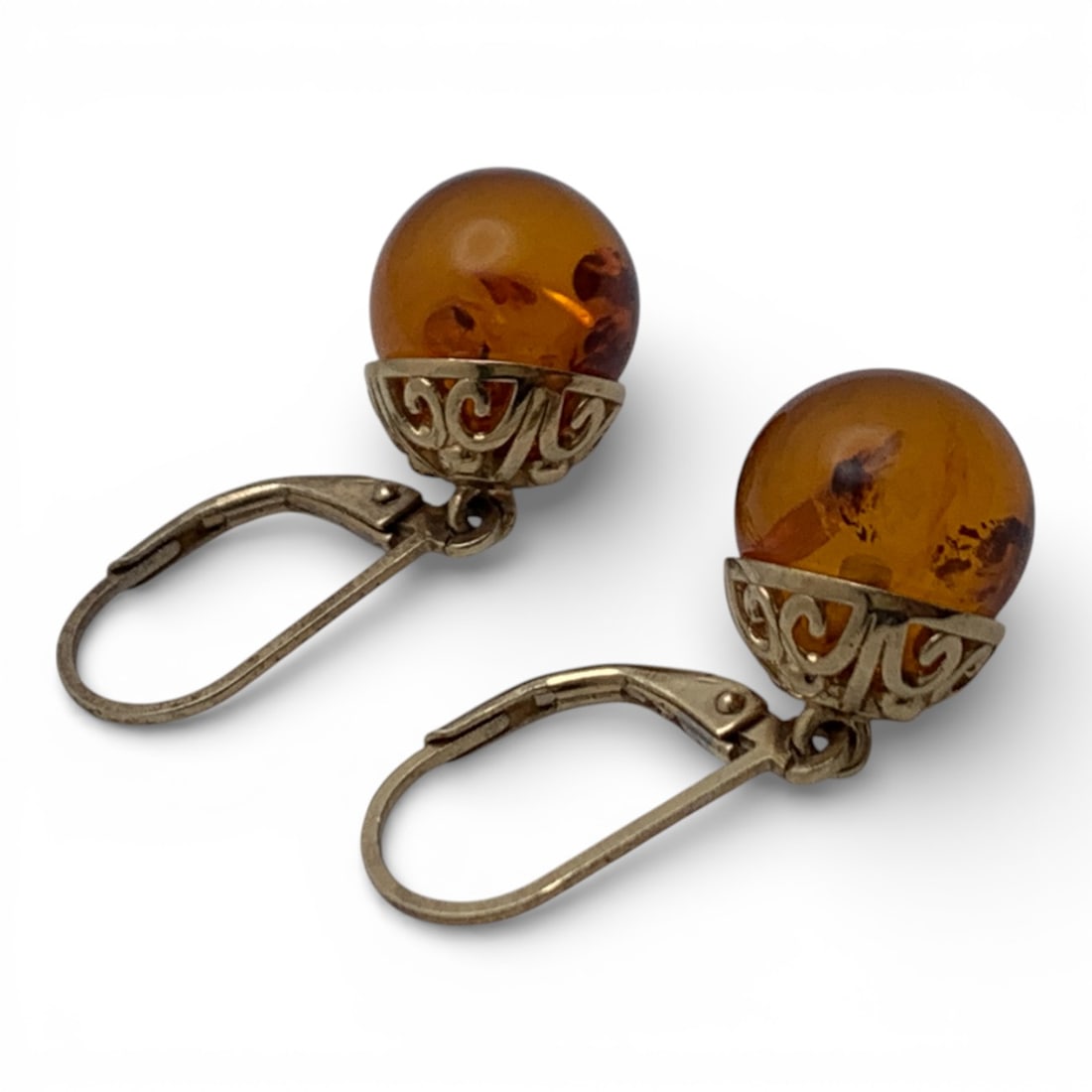 Sterling Gold Tone & Amber Earrings (1 of 2)