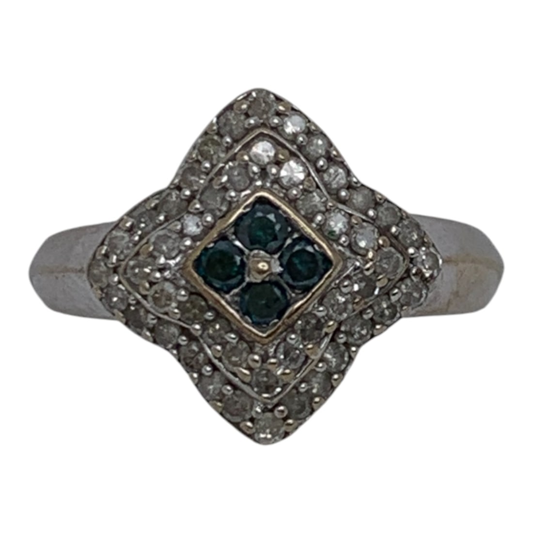 10k White Gold Ring With White & Blue Diamonds: Marked 10k - Size 6 - 1.9 DwtGemstones Tested With Presidium Gem Tester Il - Berners Does Not Guarantee Authenticity Of Gemstones