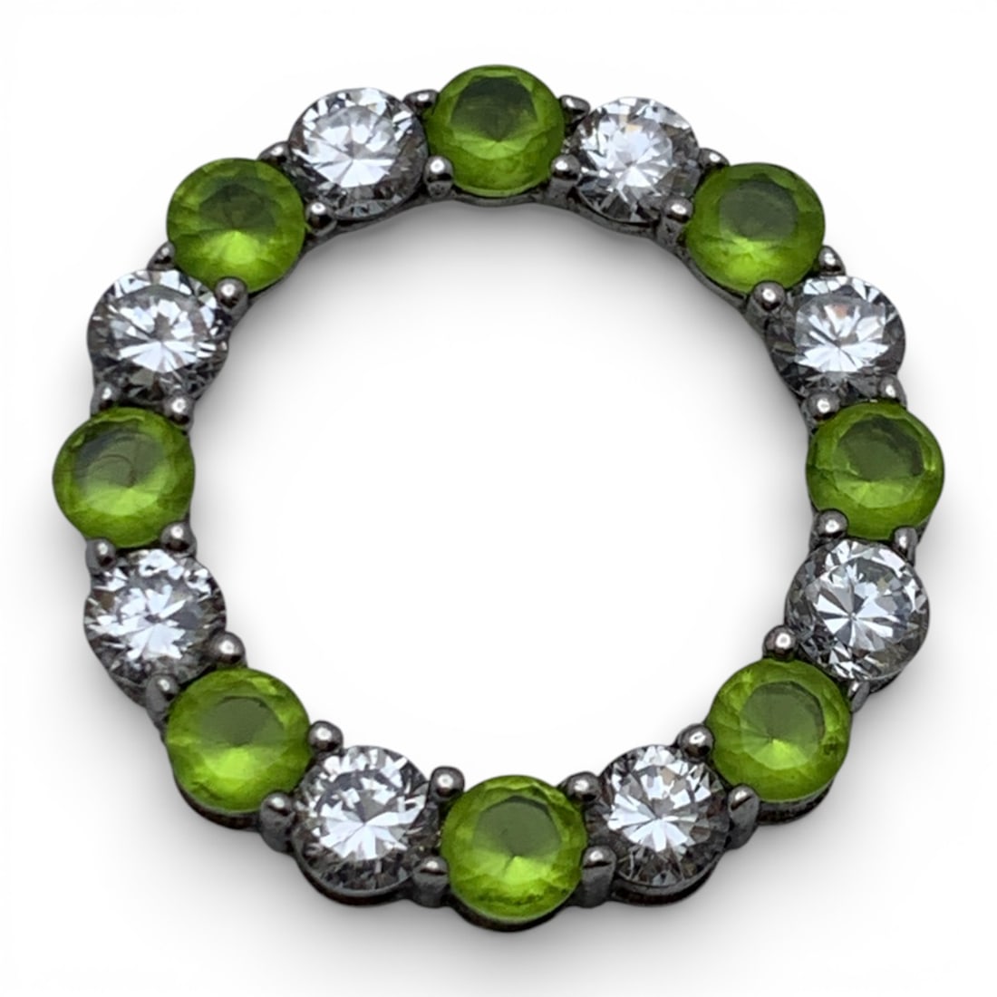 Sterling Pendant W Clear & Green Stones: Marked 925 - 7/8" Long - 2.8 Grams