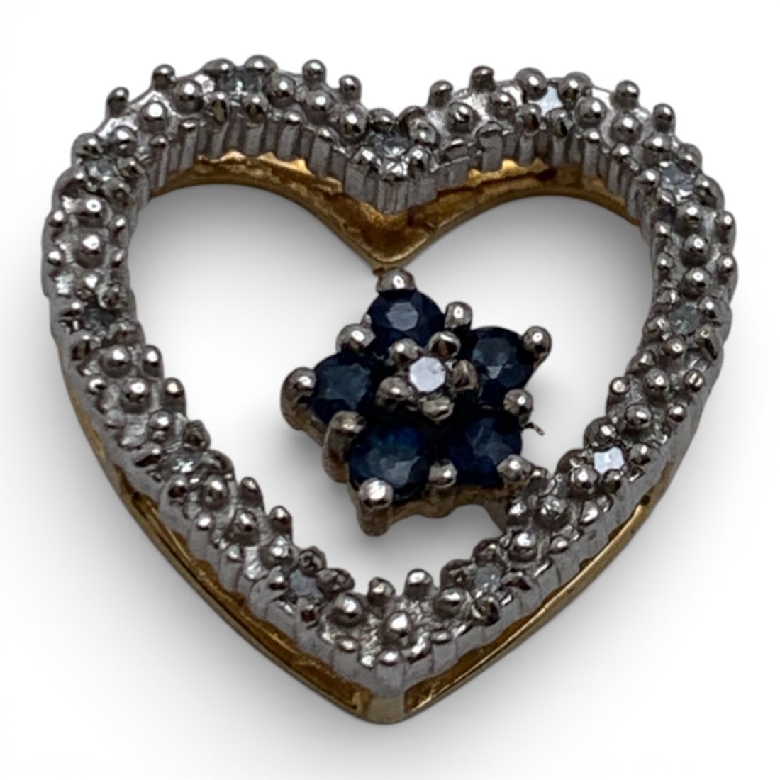 10k Yellow Gold Diamond & Sapphire Heart Pendant: Marked 10k - 5/8" Long - 1.2 DwtGemstones Tested With Presidium Gem Tester Il - Berners Does Not Guarantee Authenticity Of Gemstones