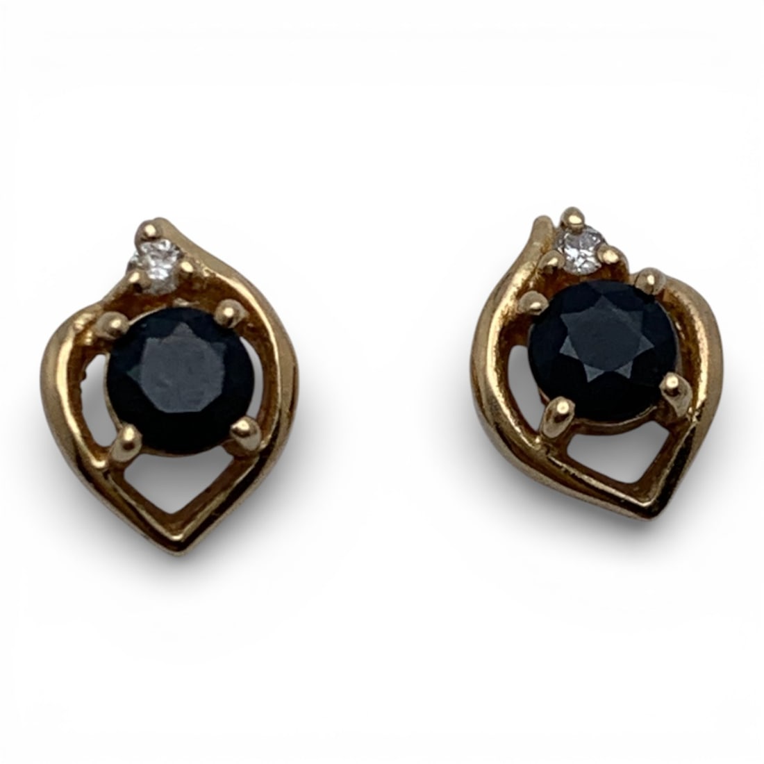 Pair Of 14k Gold Diamond & Sapphire Earrings: Marked 14k - 1/4" Long - 1.1 DwtGemstones Tested With Presidium Gem Tester Il - Berners Does Not Guarantee Authenticity Of Gemstones