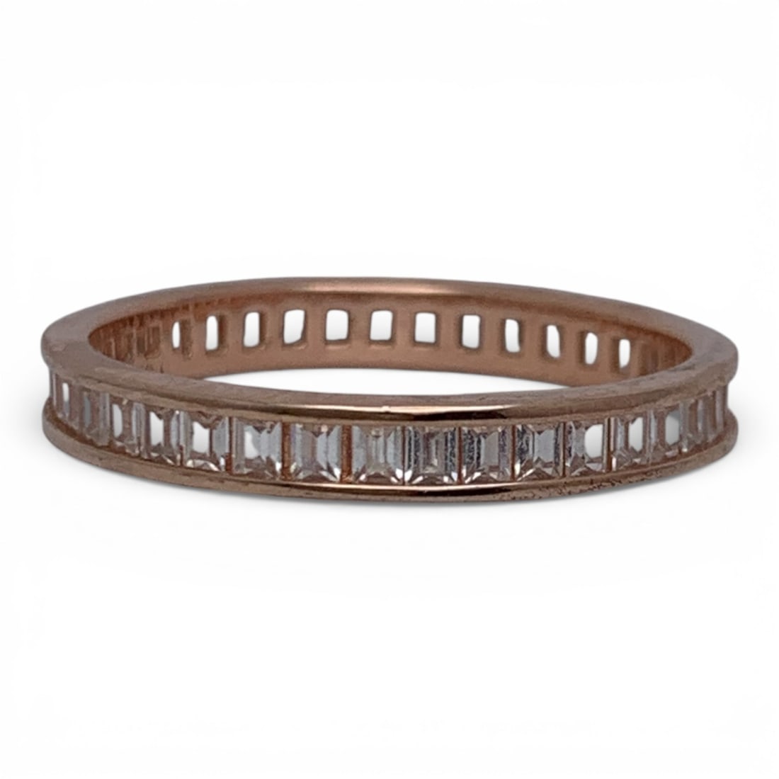 Sterling Bronze Tone Ring With Clear Stones: Marked 925 - Size 9 - 2.1 Grams