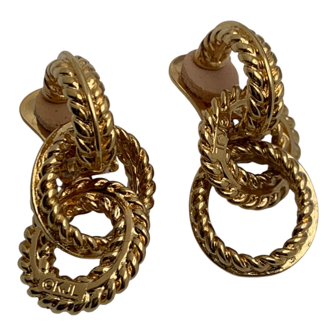 Kjl Gold Tone Clip Earrings: Marked: Kjl - 1 1/2" Long