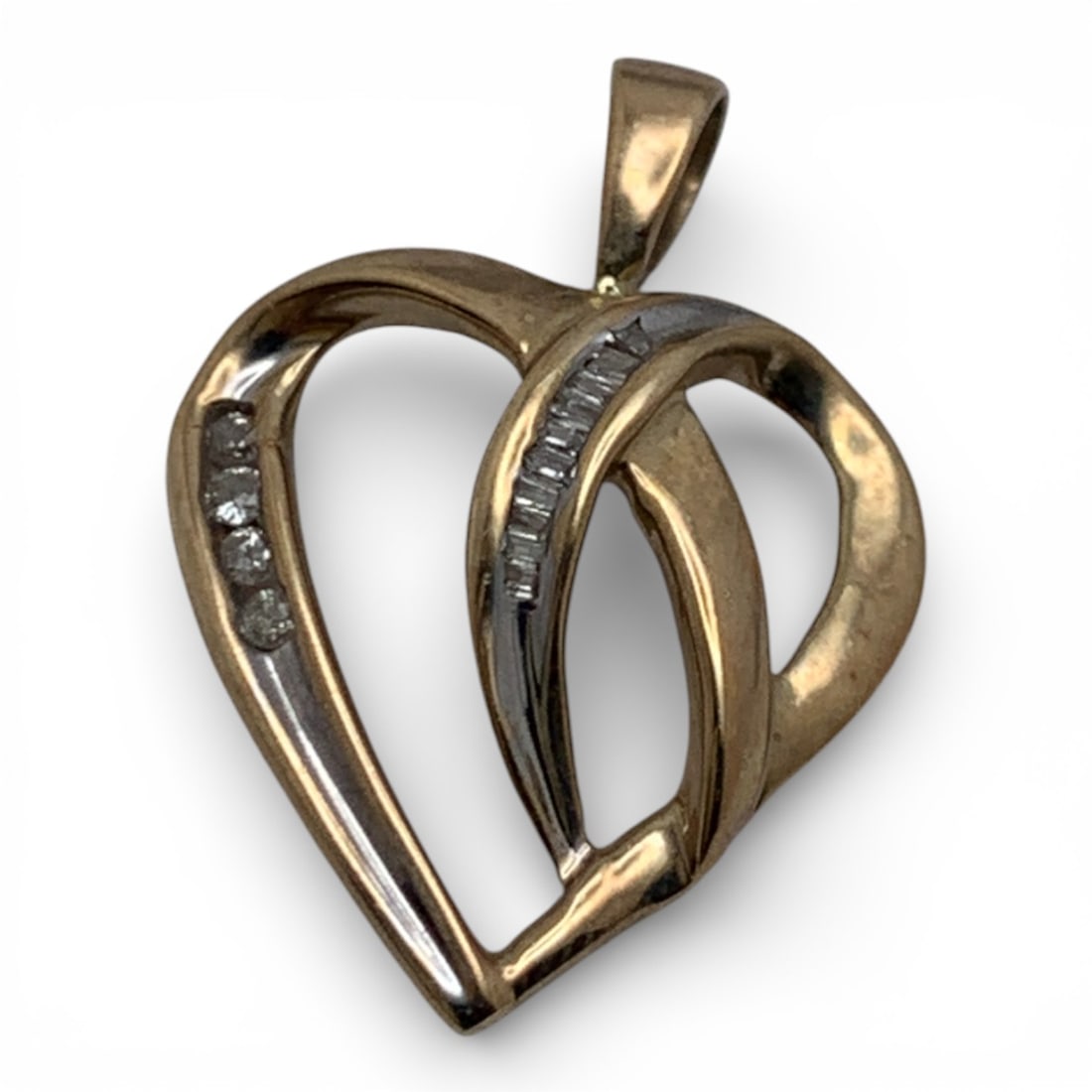 10k Yellow Gold & Diamond Heart Pendant: Marked 10k - 1" Long - 1.0 DwtGemstones Tested With Presidium Gem Tester Il - Berners Does Not Guarantee Authenticity Of Gemstones