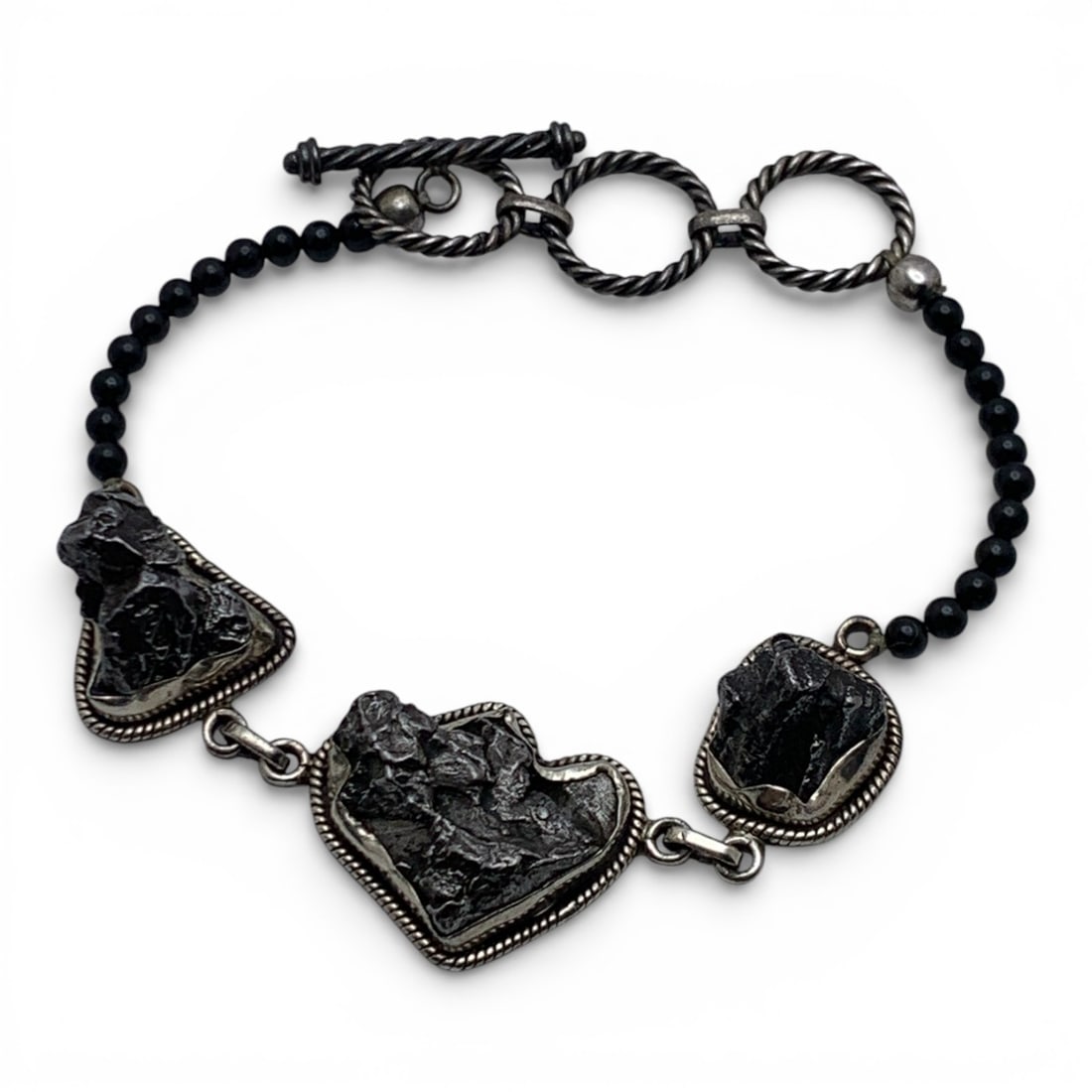 Sterling Black Beads & Hard Stone Bracelet (1 of 3)