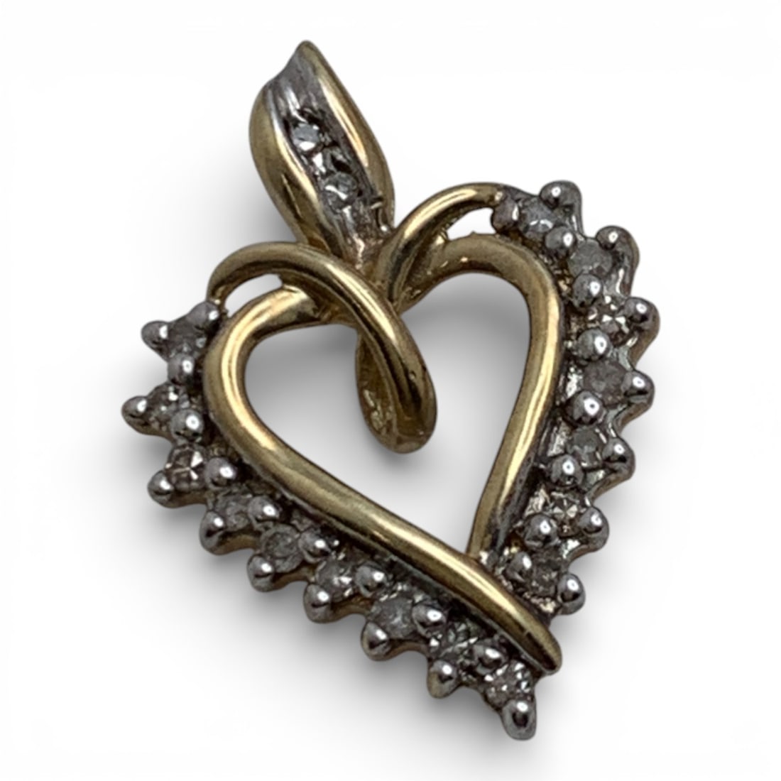10k Yellow Gold & Diamond Heart Pendant: Marked 10k - 3/4" Long - 0.6 DwtGemstones Tested With Presidium Gem Tester Il - Berners Does Not Guarantee Authenticity Of Gemstones