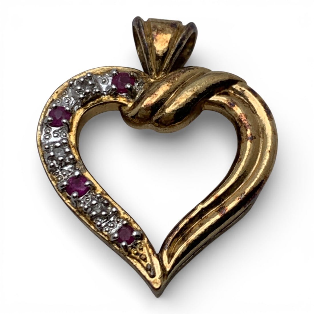 Sterling Gold Tone Heart Pendant W Rubies (1 of 3)