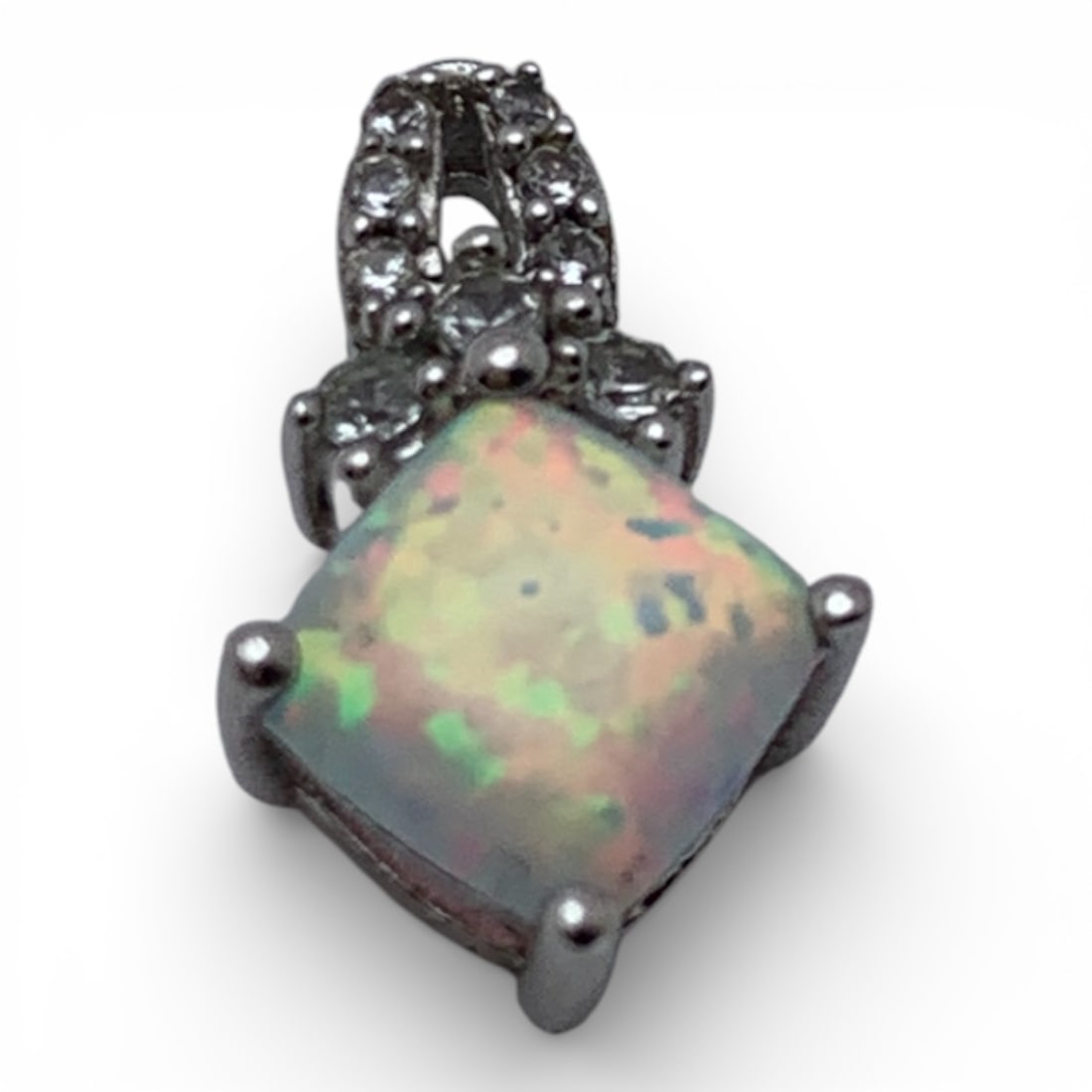 Sterling Opal & Clear Stone Pendant (1 of 3)
